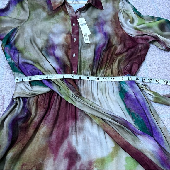 NWT Anthropologie Multicolor Midi Long Sleeve Tie Front Shirt Dress Size Large - Picture 9 of 15
